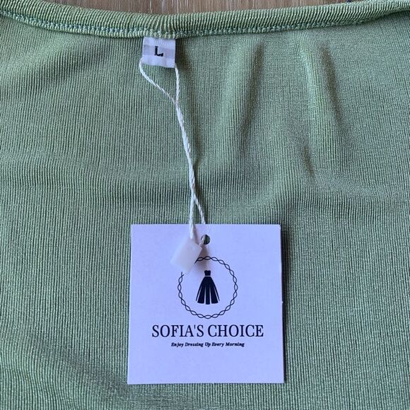 Sofia's Choice - LARGE Sheer Green Long Sleeve Halter Top - Picture 8 of 10